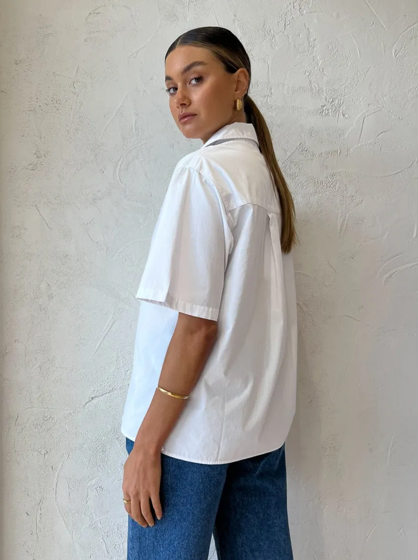 Assembly Label Haley Poplin Short Sleeve Shirt in White