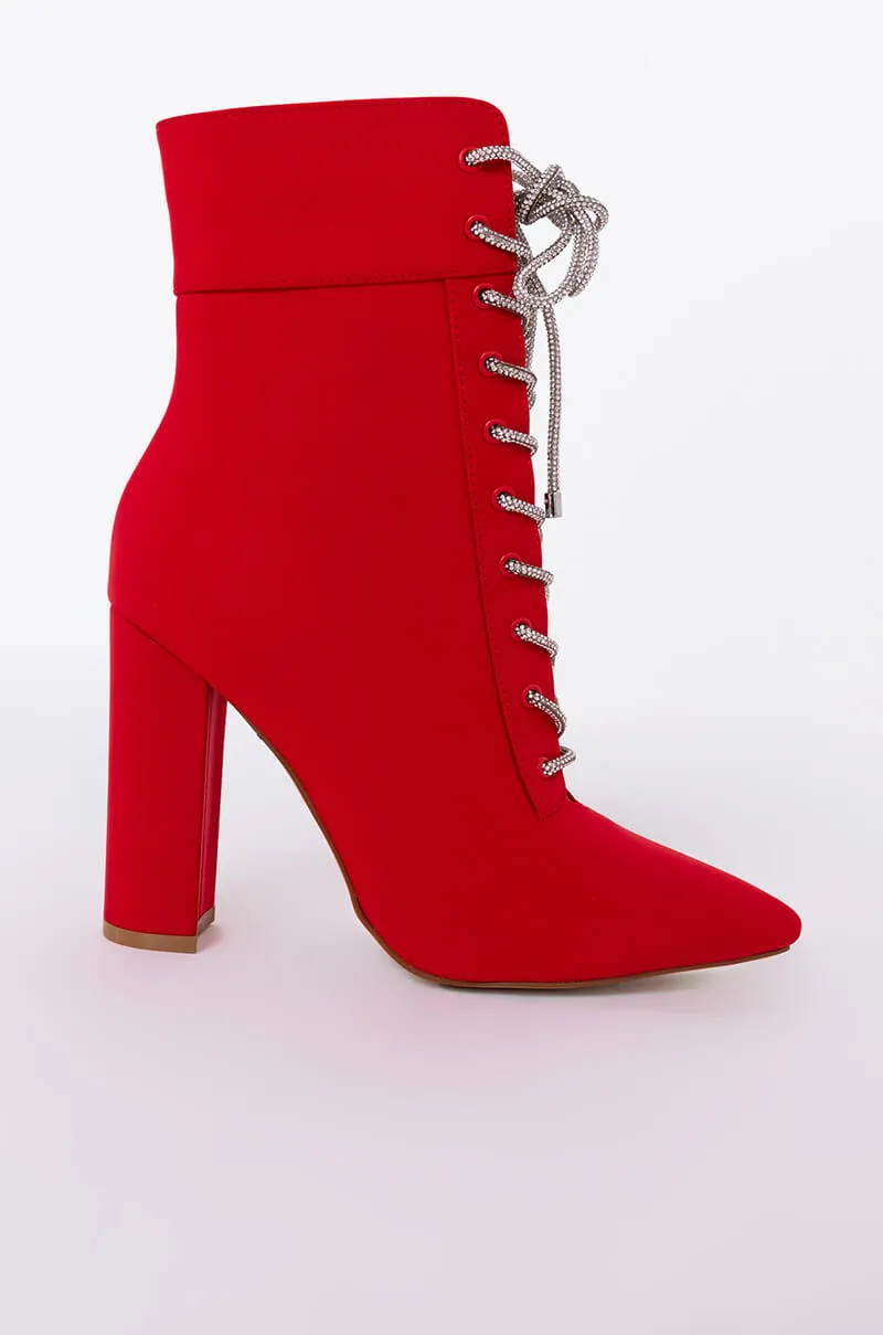 AZALEA WANG MAKE YOUR MIND UP CHUNKY BOOTIE IN RED