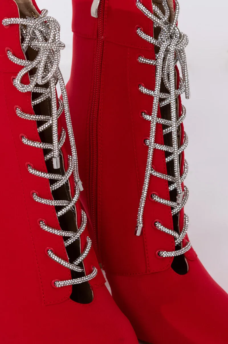 AZALEA WANG MAKE YOUR MIND UP CHUNKY BOOTIE IN RED