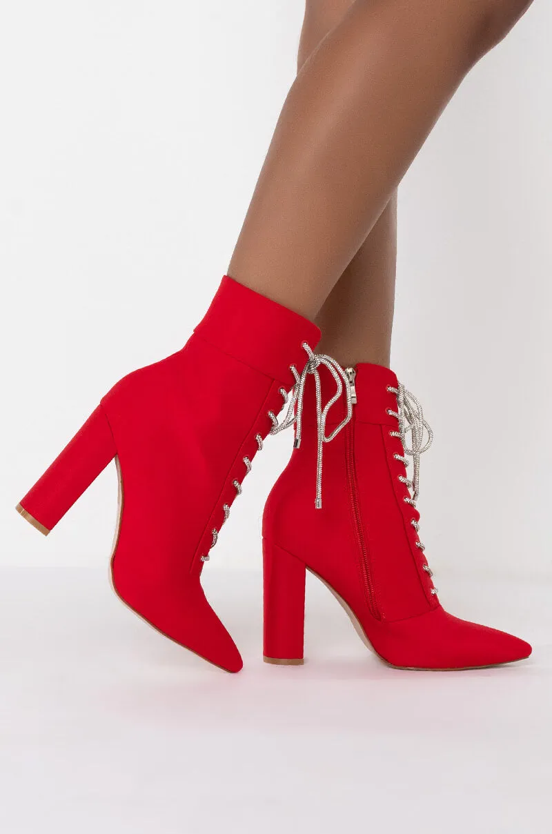 AZALEA WANG MAKE YOUR MIND UP CHUNKY BOOTIE IN RED