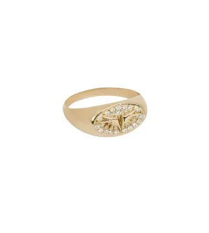 Baby Signet Pavé Wings Yellow Gold