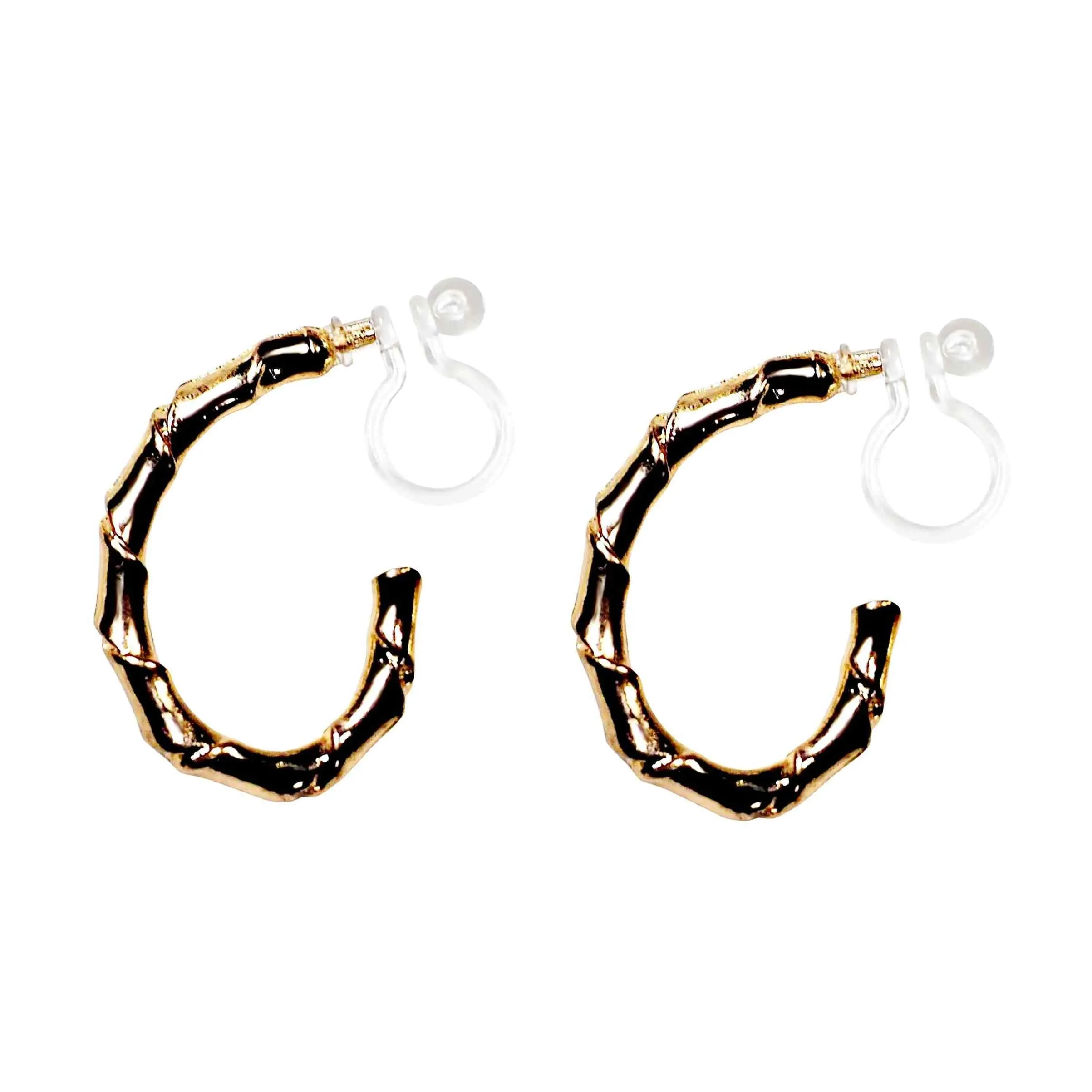 Bamboo Invisible Clip Hoop On Earrings (Gold/Silver)