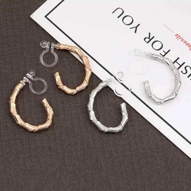 Bamboo Invisible Clip Hoop On Earrings (Gold/Silver)