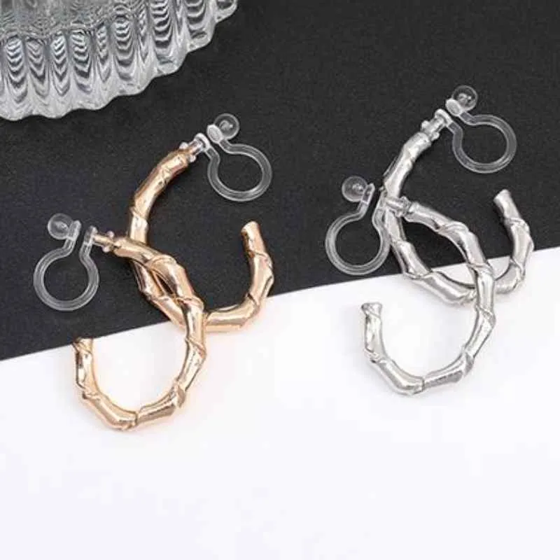 Bamboo Invisible Clip Hoop On Earrings (Gold/Silver)