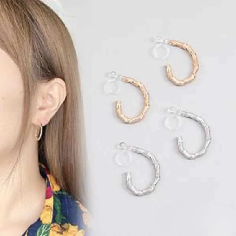 Bamboo Invisible Clip Hoop On Earrings (Gold/Silver)