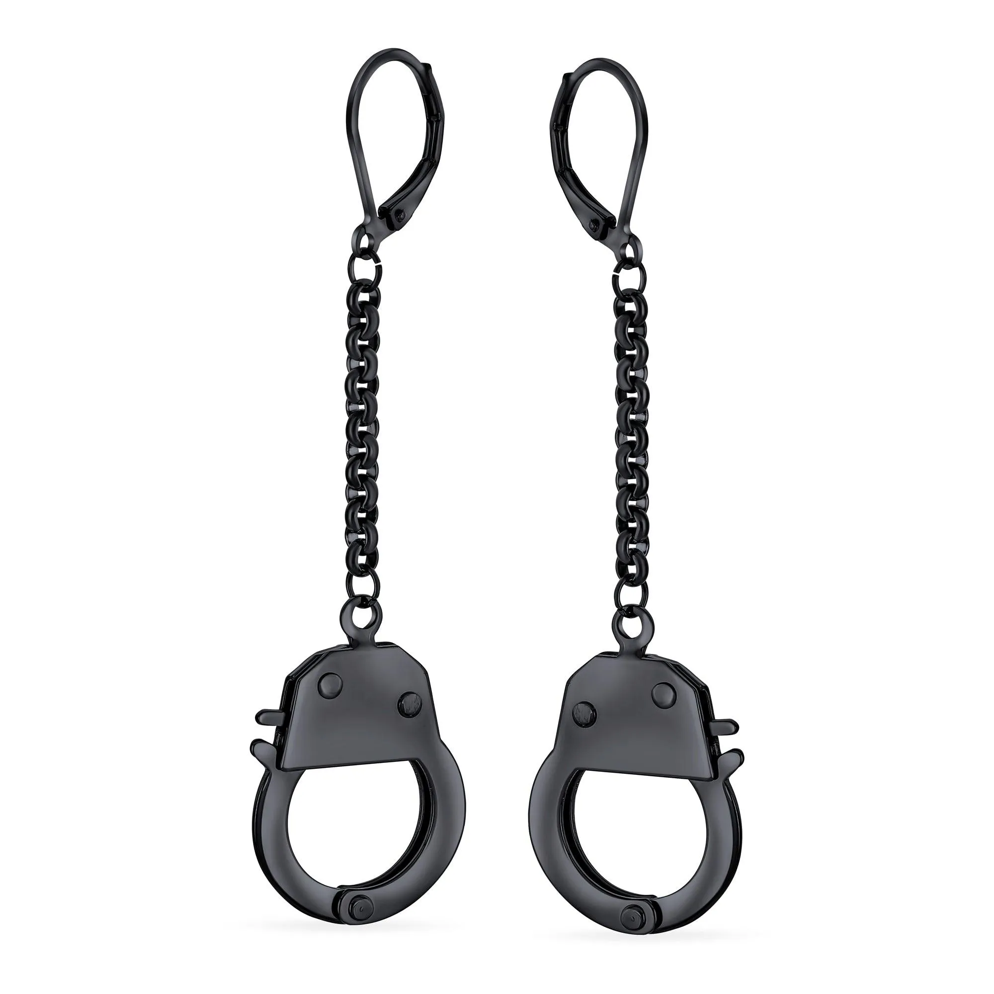 BFF Couples Ladies Silver Black Handcuffs Dangle Earrings Stainless