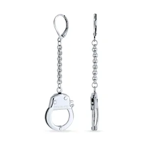 BFF Couples Ladies Silver Black Handcuffs Dangle Earrings Stainless