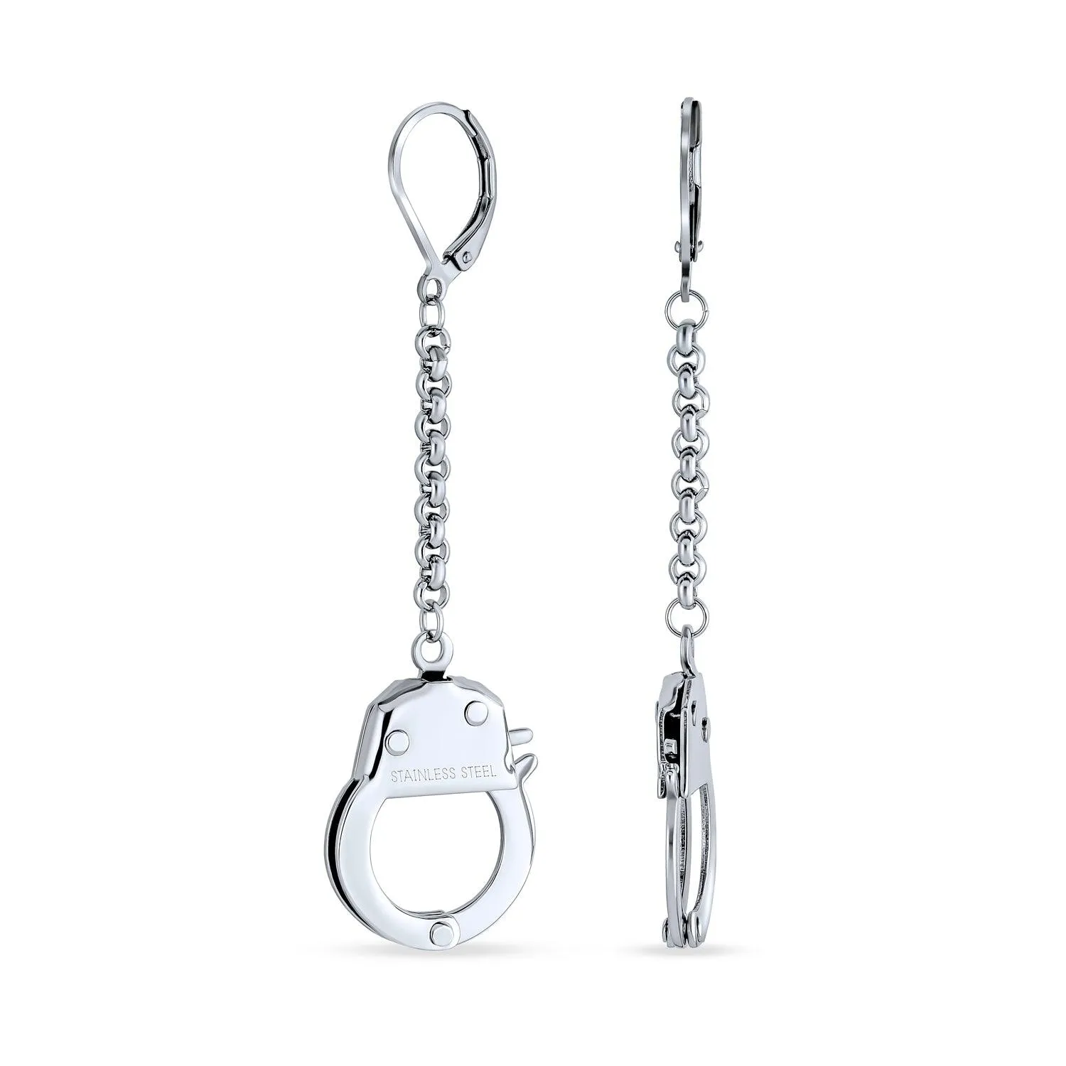 BFF Couples Ladies Silver Black Handcuffs Dangle Earrings Stainless