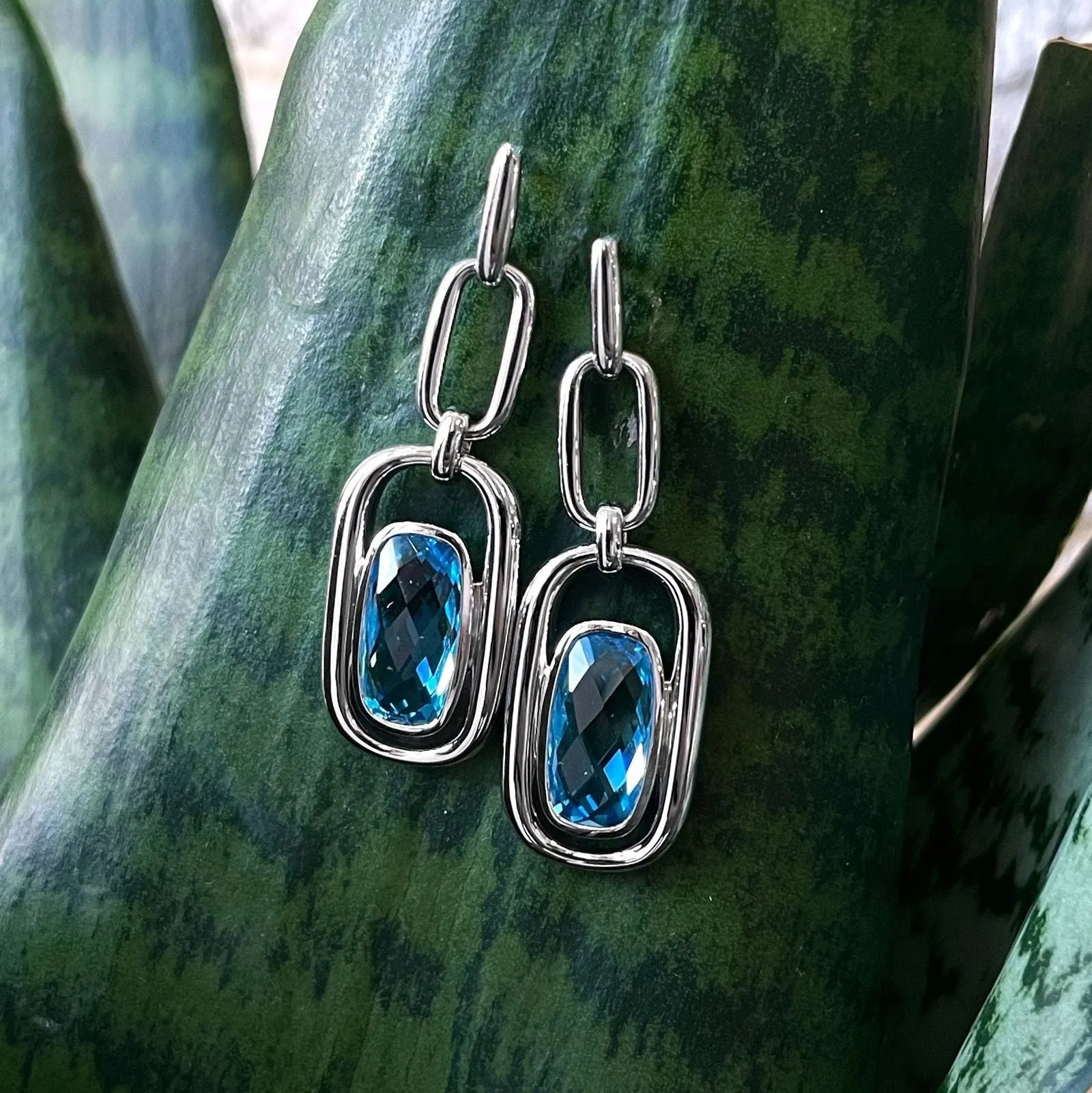 Blue Topaz Chain Earrings