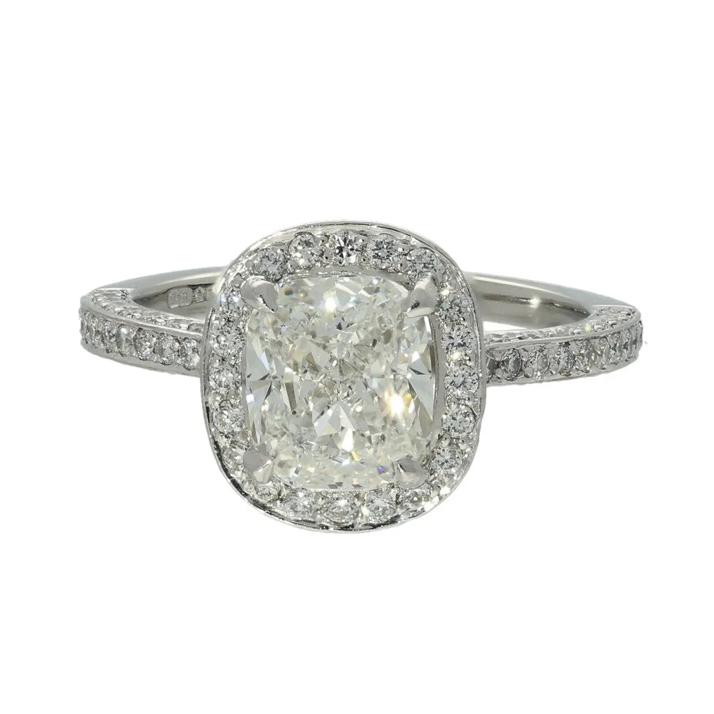 Boodles Platinum GIA Certificated 1.74ct Cushion Diamond Halo Ring