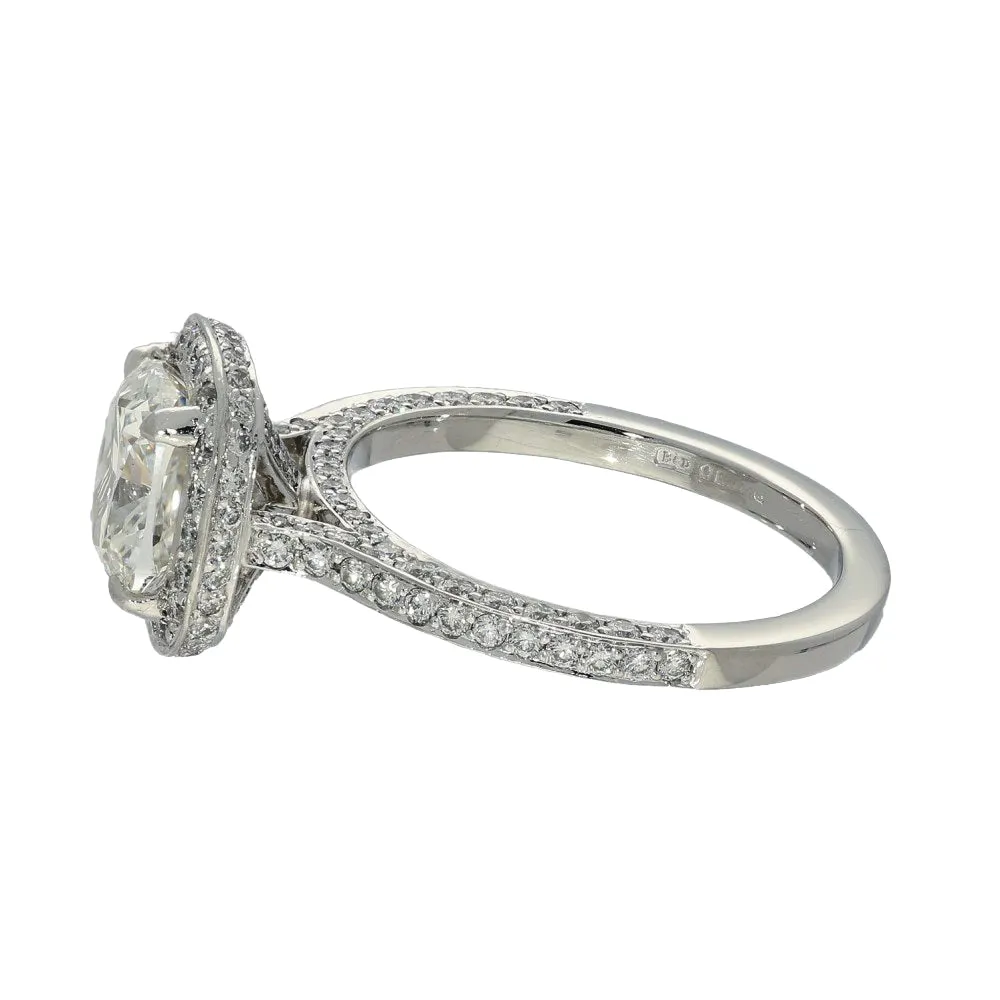 Boodles Platinum GIA Certificated 1.74ct Cushion Diamond Halo Ring