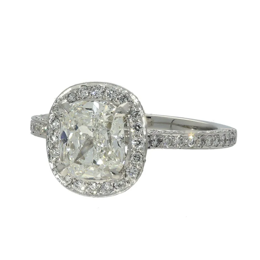 Boodles Platinum GIA Certificated 1.74ct Cushion Diamond Halo Ring