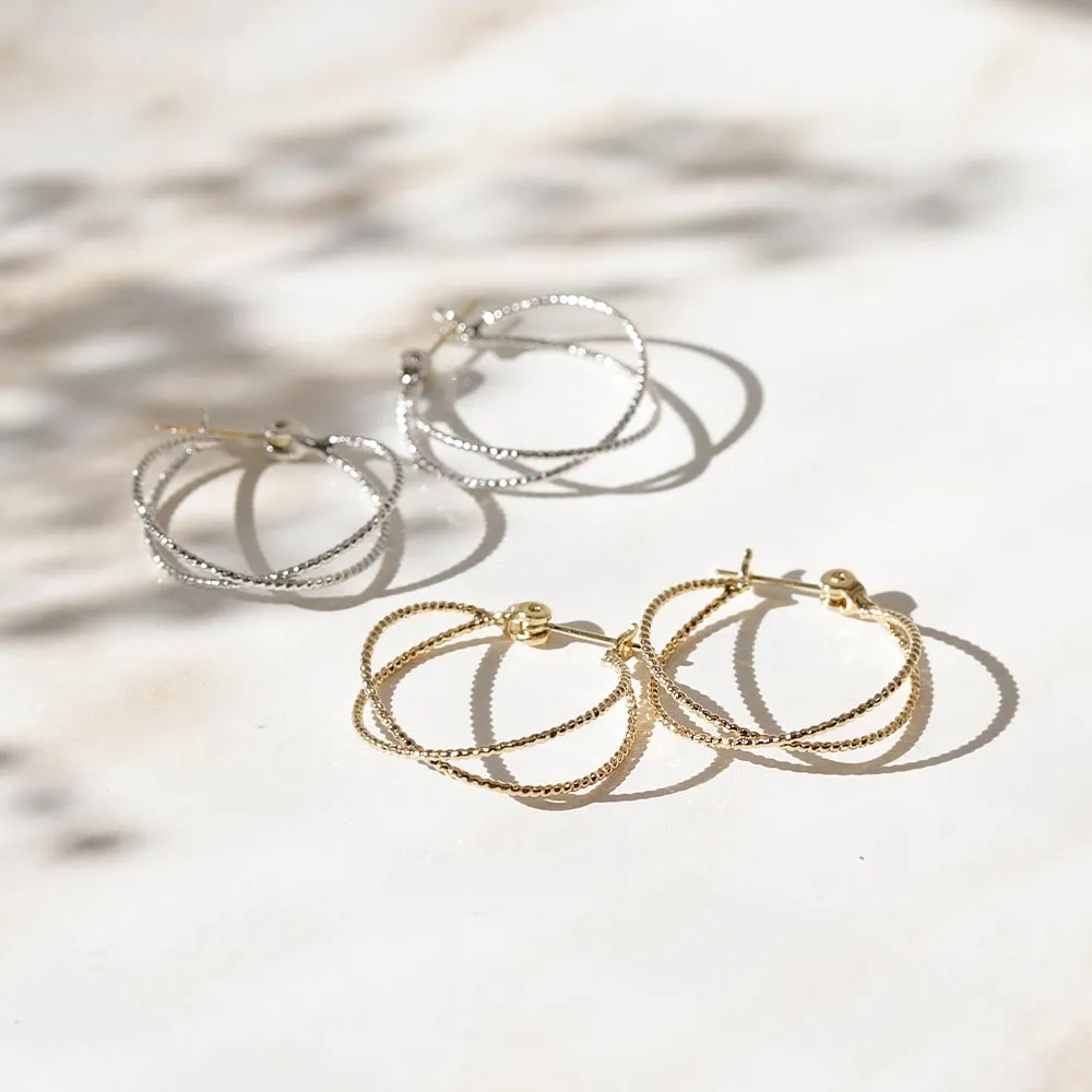 Cable Hoop Earrings 18K Gold Post