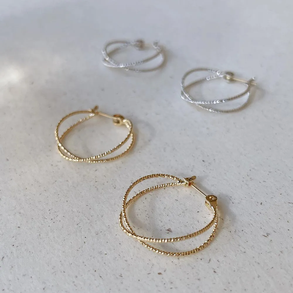 Cable Hoop Earrings 18K Gold Post