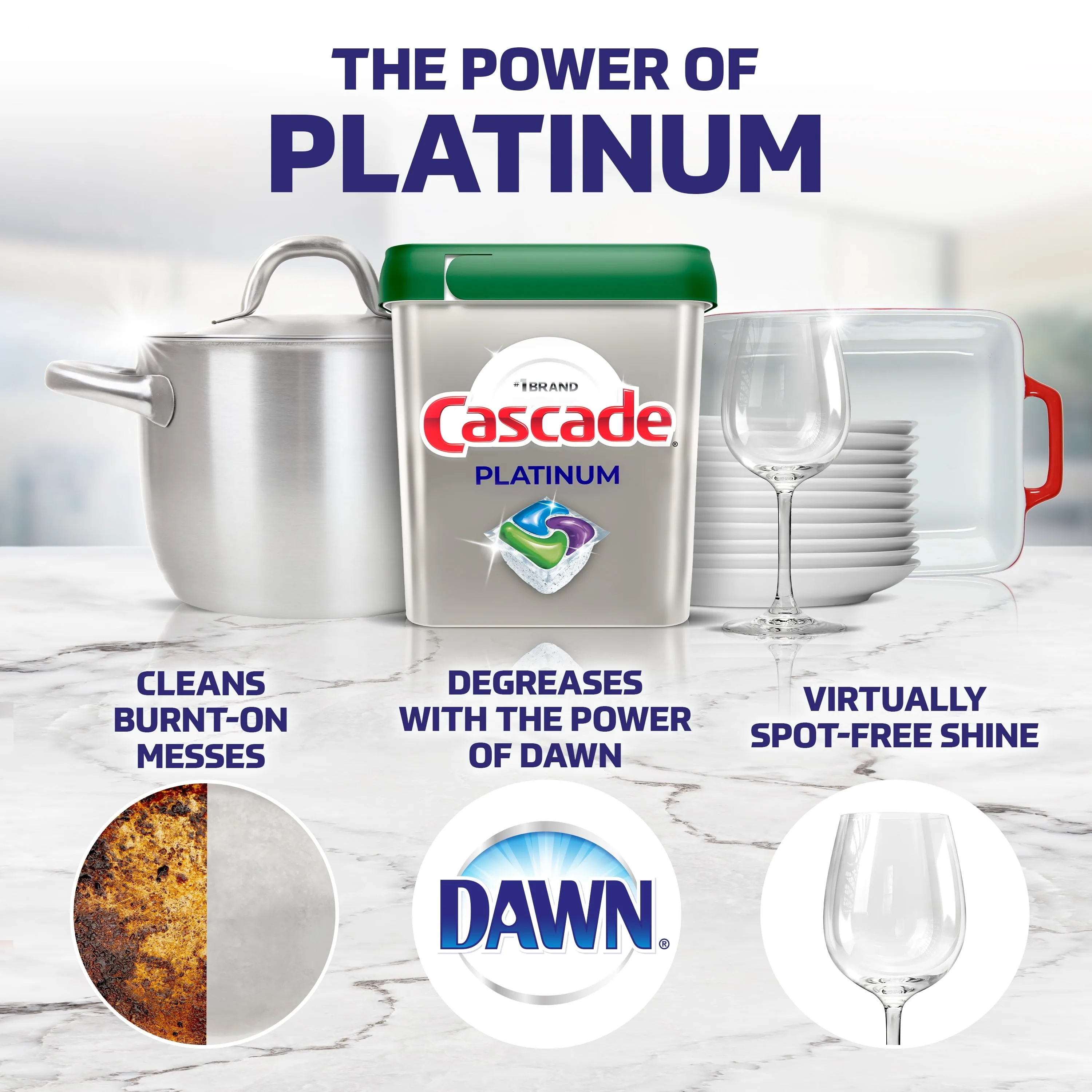 Cascade Platinum   Oxi Dishwasher Pods, Action Pacs Dishwasher Detergent Pods, Fresh Scent, 14 Ct