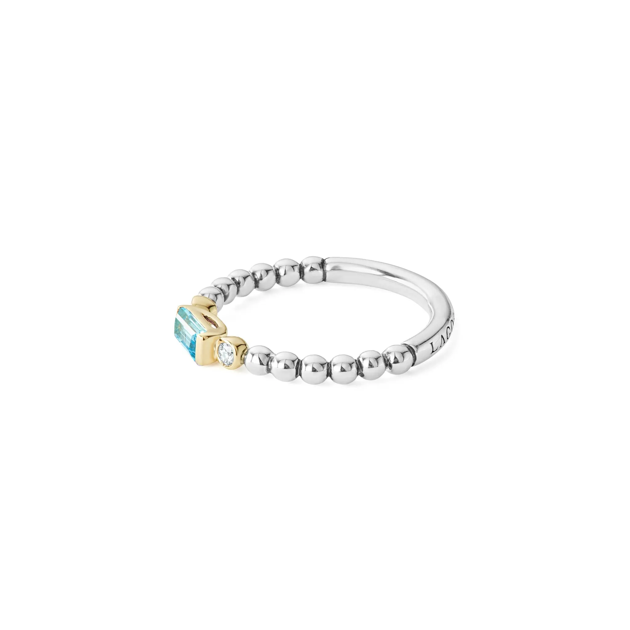 Caviar Color Swiss Blue Topaz Stacking Ring with Diamonds