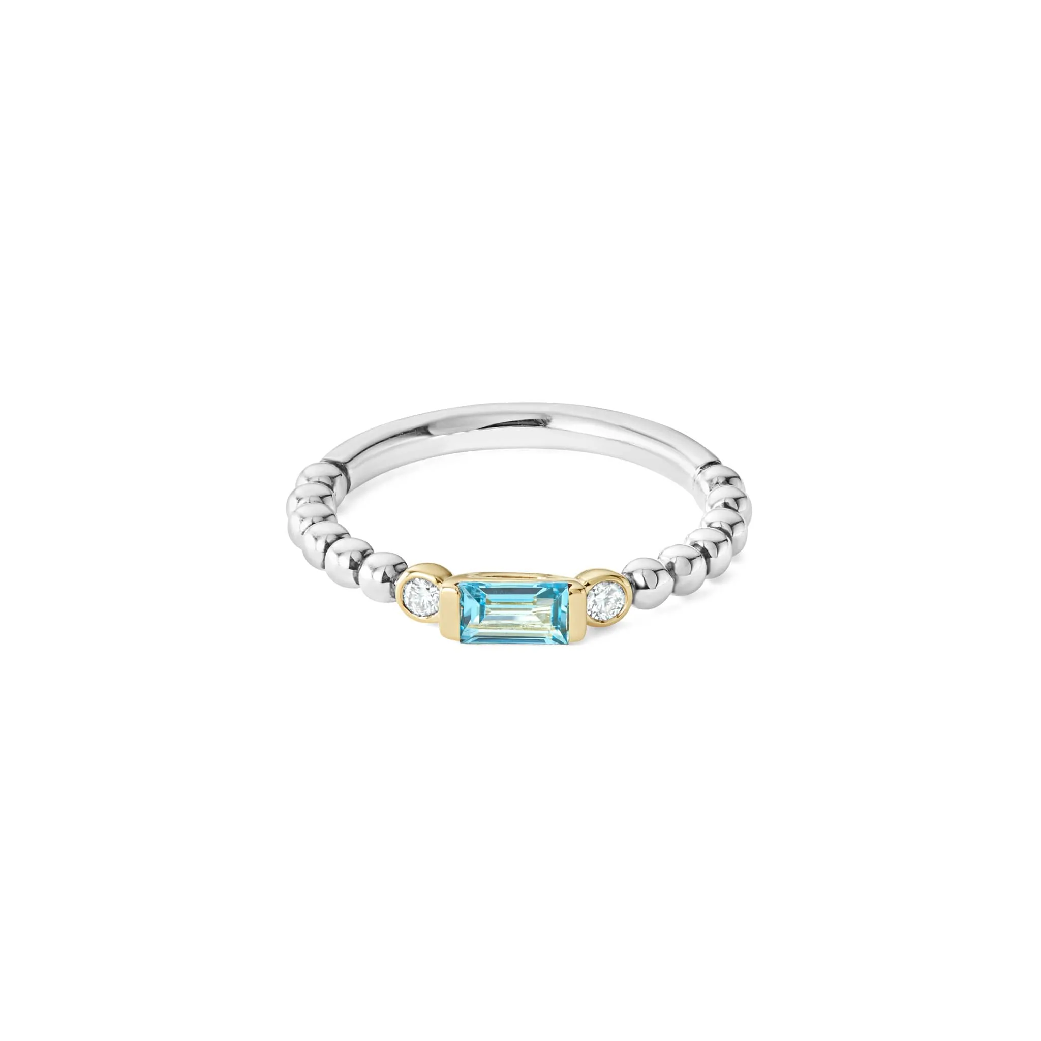 Caviar Color Swiss Blue Topaz Stacking Ring with Diamonds