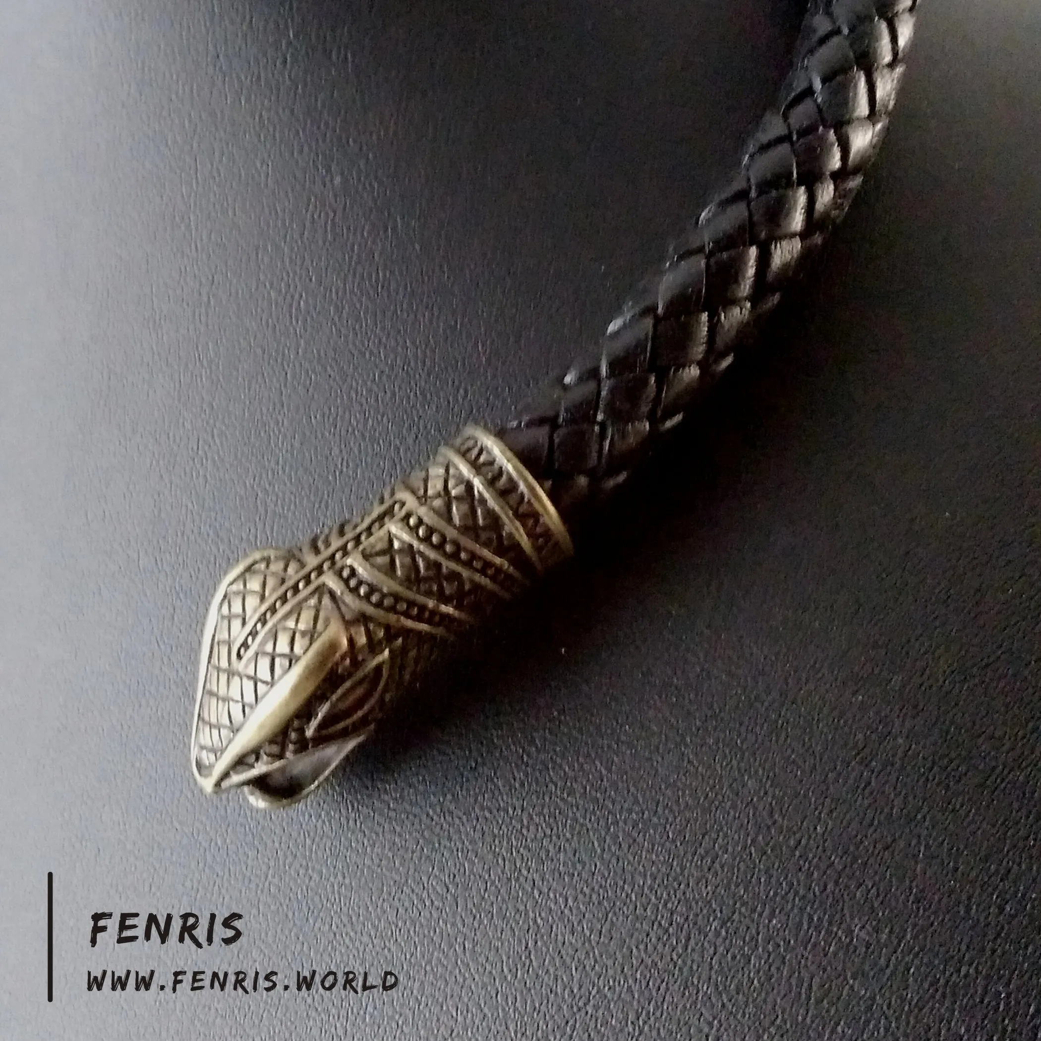 Celtic Torc Bronze Snake Black Leather | Fenris