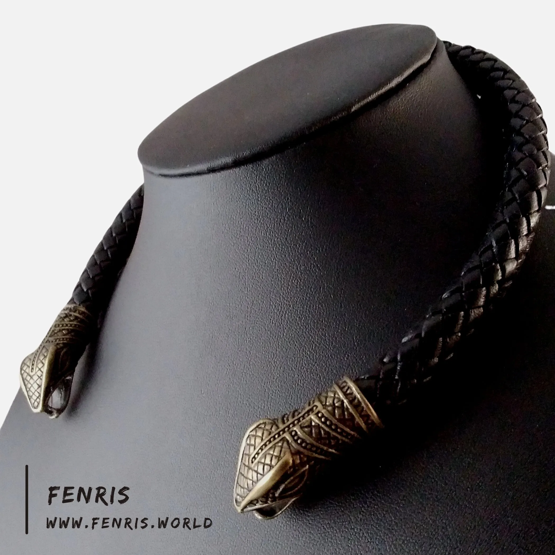 Celtic Torc Bronze Snake Black Leather | Fenris