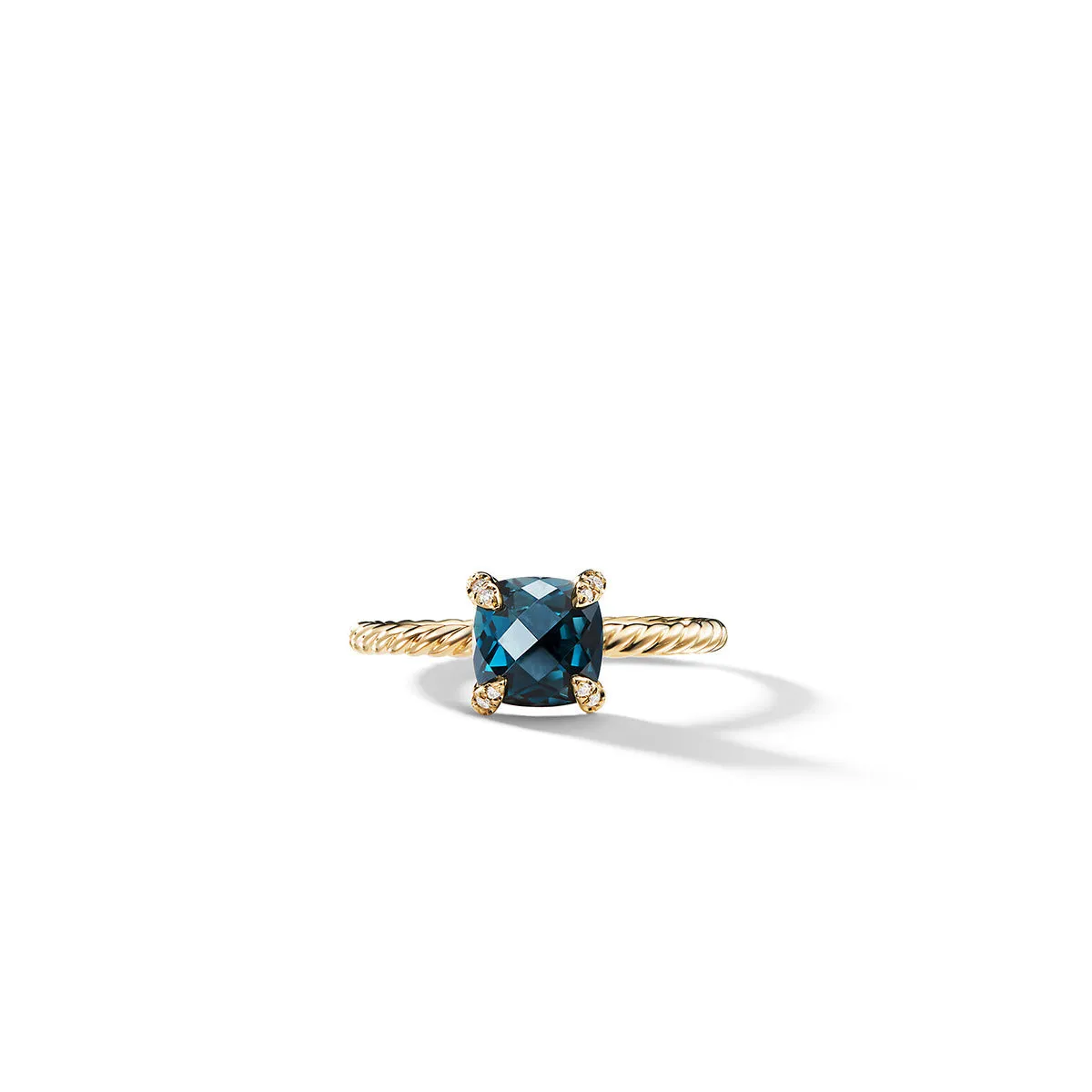 Chatelaine Ring in 18K Yellow Gold with Hampton Blue Topaz and Pave Diamonds