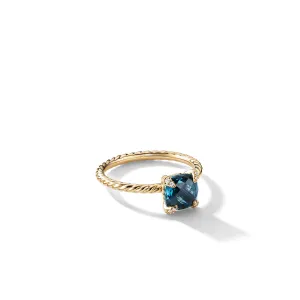 Chatelaine Ring in 18K Yellow Gold with Hampton Blue Topaz and Pave Diamonds