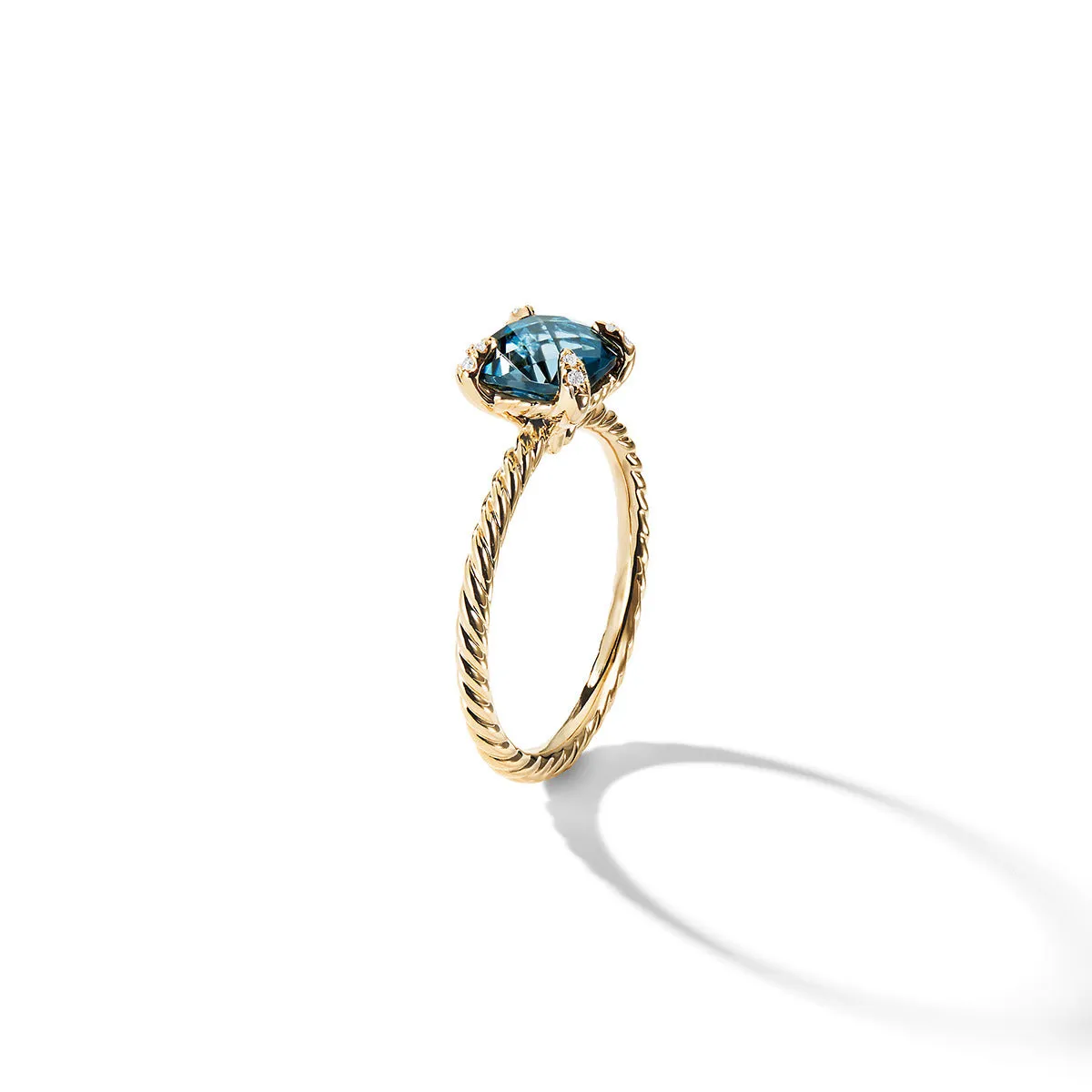 Chatelaine Ring in 18K Yellow Gold with Hampton Blue Topaz and Pave Diamonds