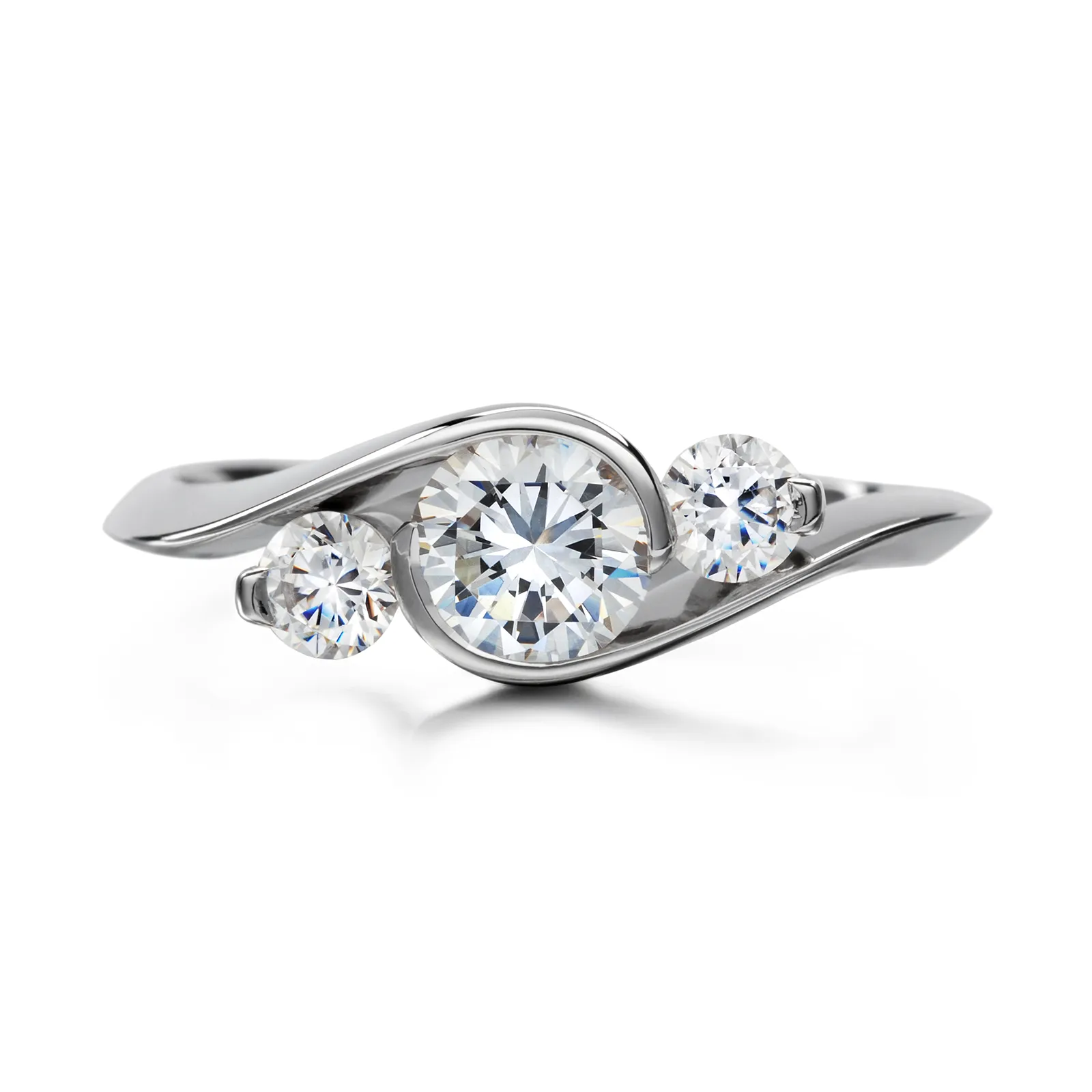 Contour Three Stone Round Engagement Ring