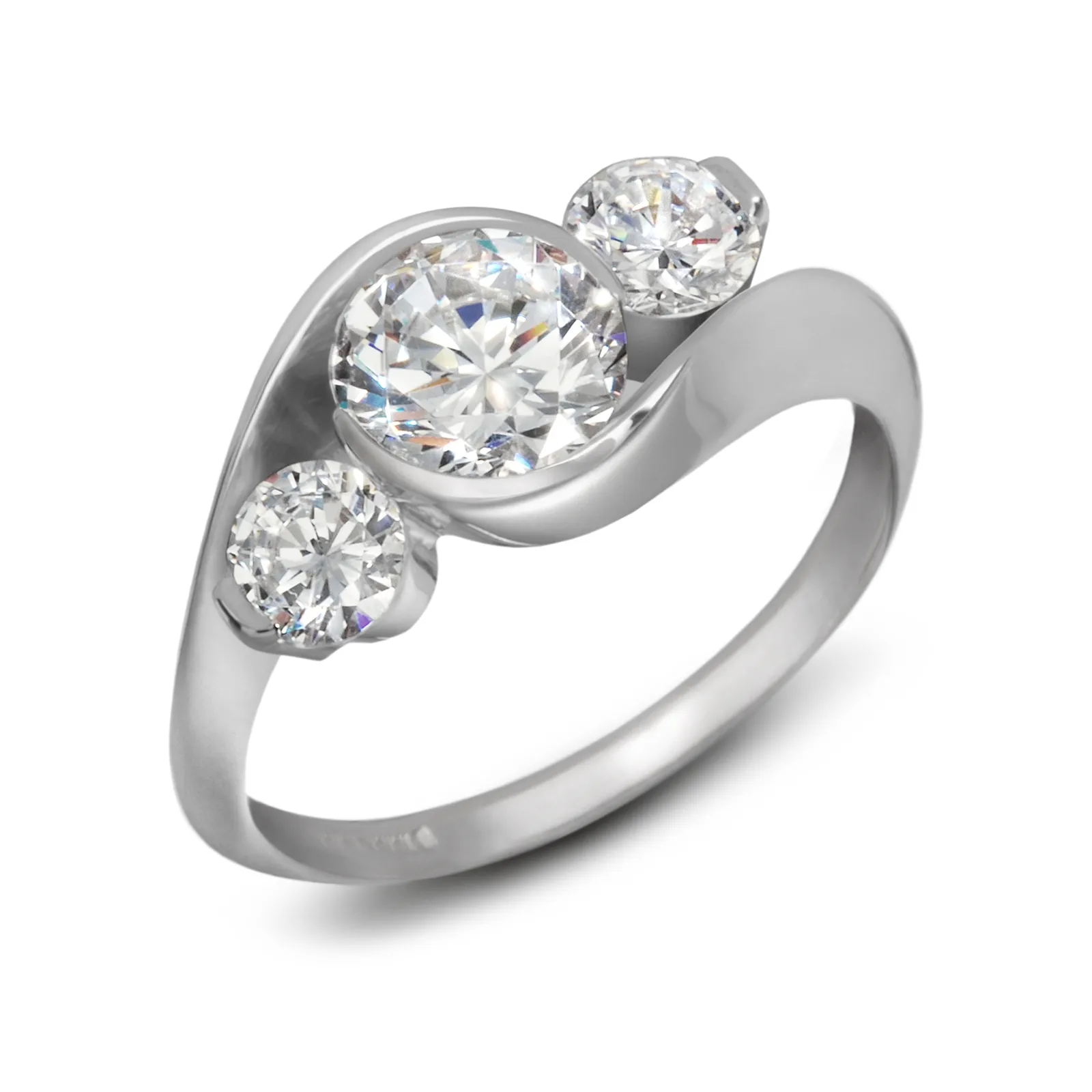 Contour Three Stone Round Engagement Ring