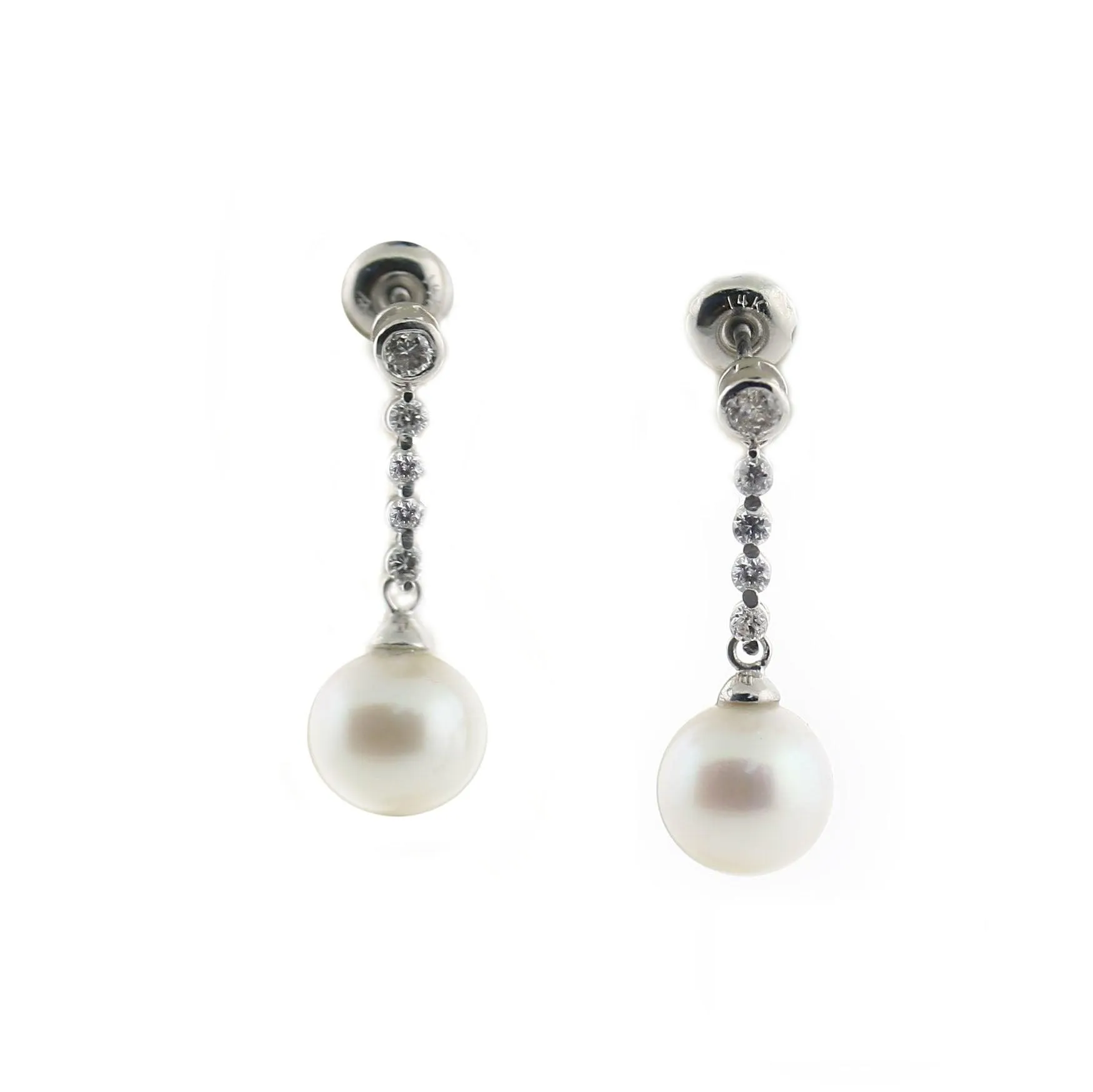 Cultured Pearl Drop Diamond Earrings