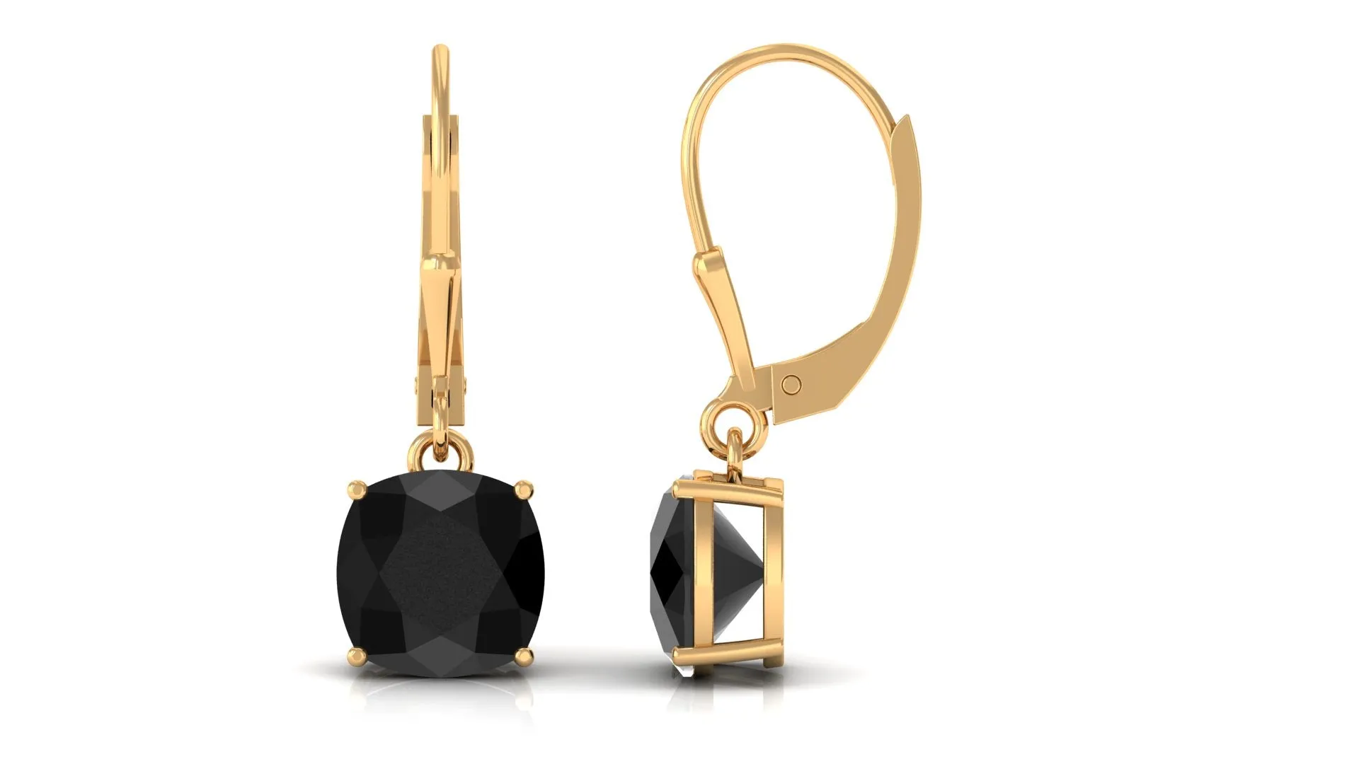 Cushion Cut Black Spinel Lever Back Earrings