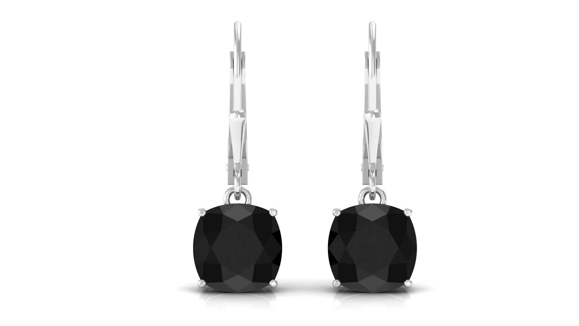 Cushion Cut Black Spinel Lever Back Earrings