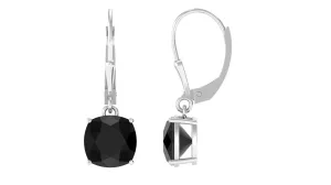 Cushion Cut Black Spinel Lever Back Earrings