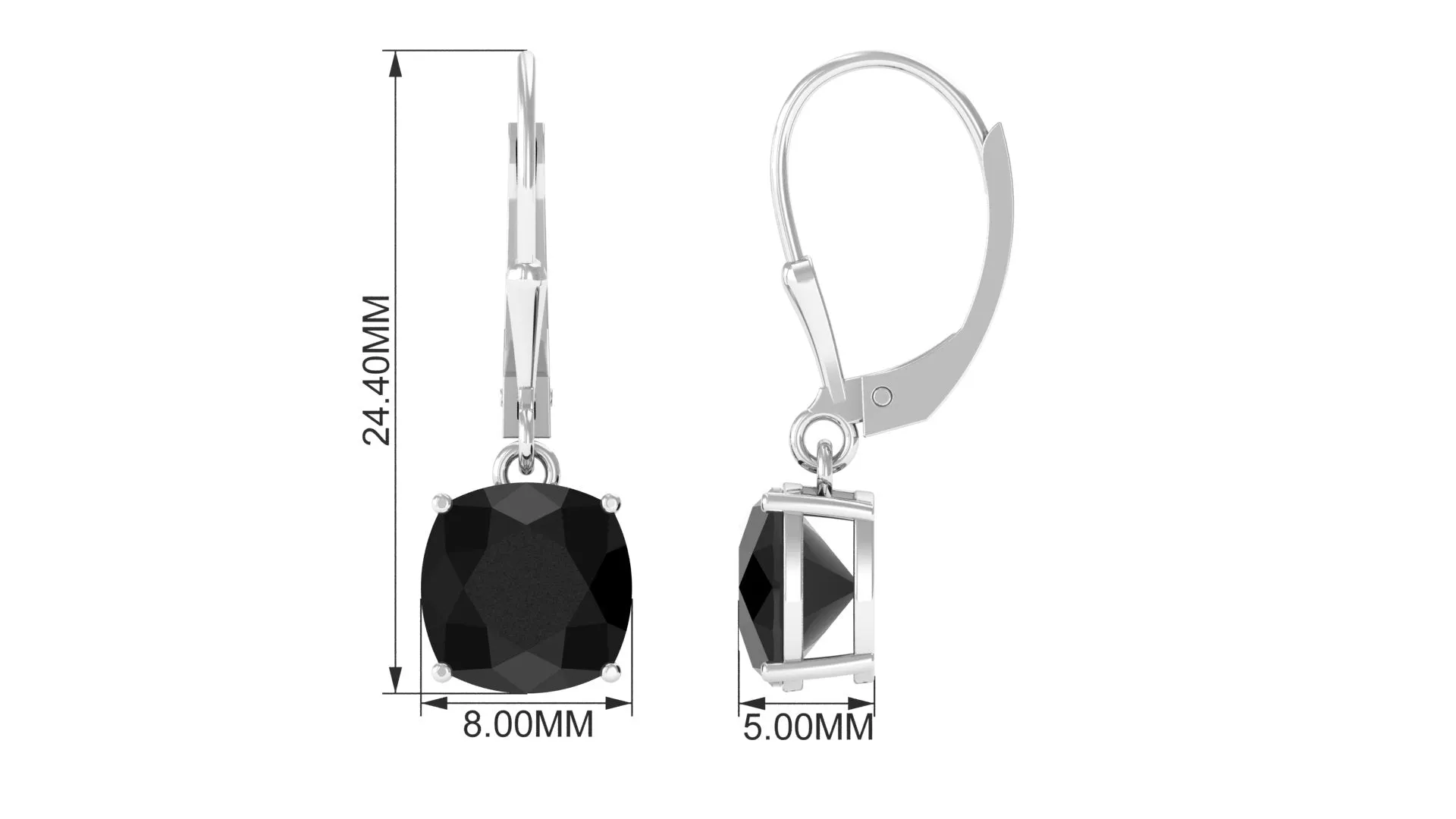 Cushion Cut Black Spinel Lever Back Earrings