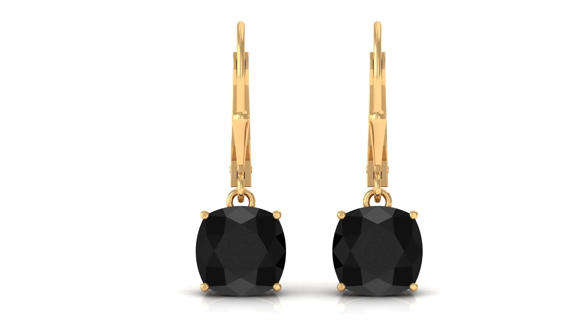 Cushion Cut Black Spinel Lever Back Earrings