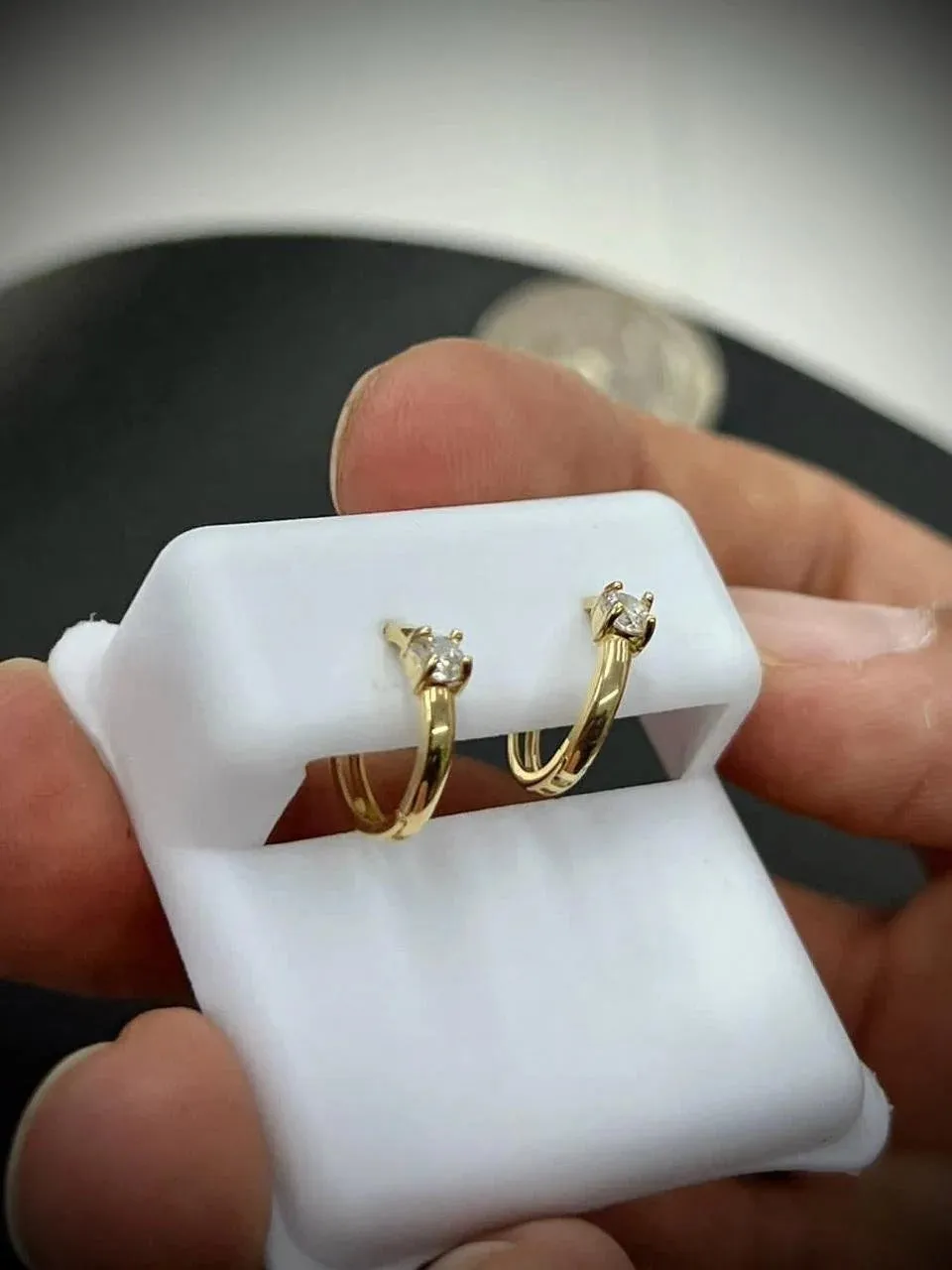 CZ Huggies Hoop Earrings 14K Yellow Gold 13x11mm Gifts Fashion For Ladies And Womens