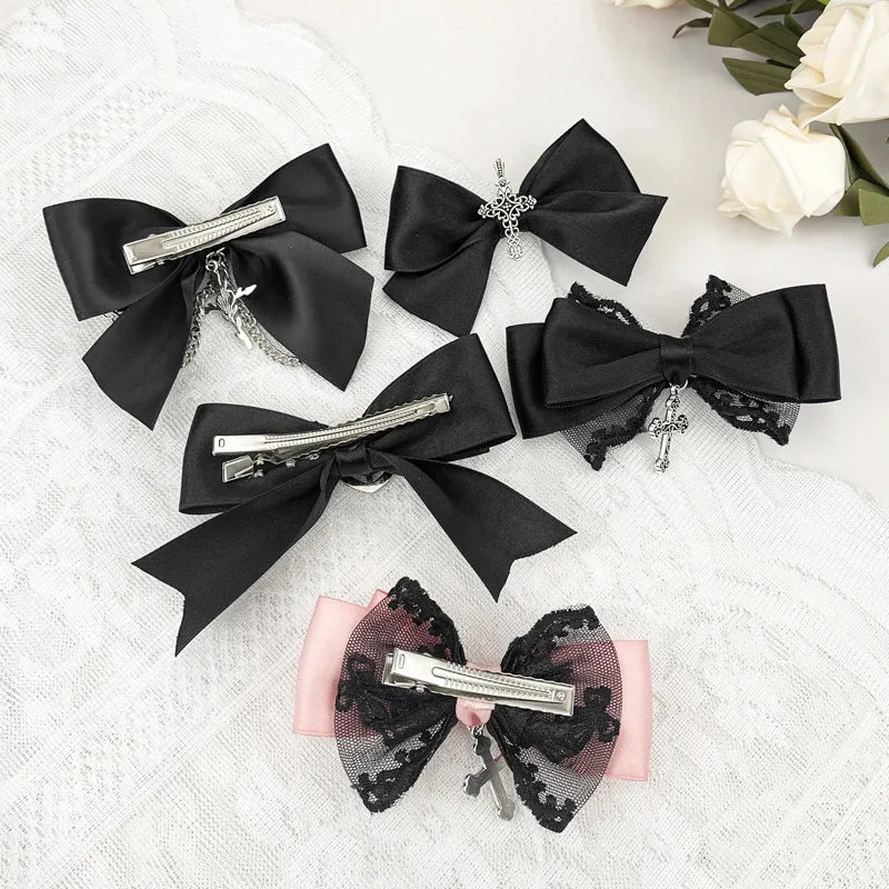 Dark Heart Cross Bow Hairpin Lolita Headdress Sweet Cool Gothic Style KC Side Hairpin Hair Accessories