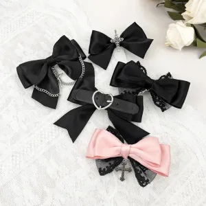 Dark Heart Cross Bow Hairpin Lolita Headdress Sweet Cool Gothic Style KC Side Hairpin Hair Accessories