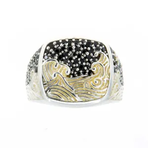 David Yurman Waves Signet Ring with Black Diamonds