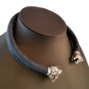 Dragon Torc Scale Leather Silver Dark Blue