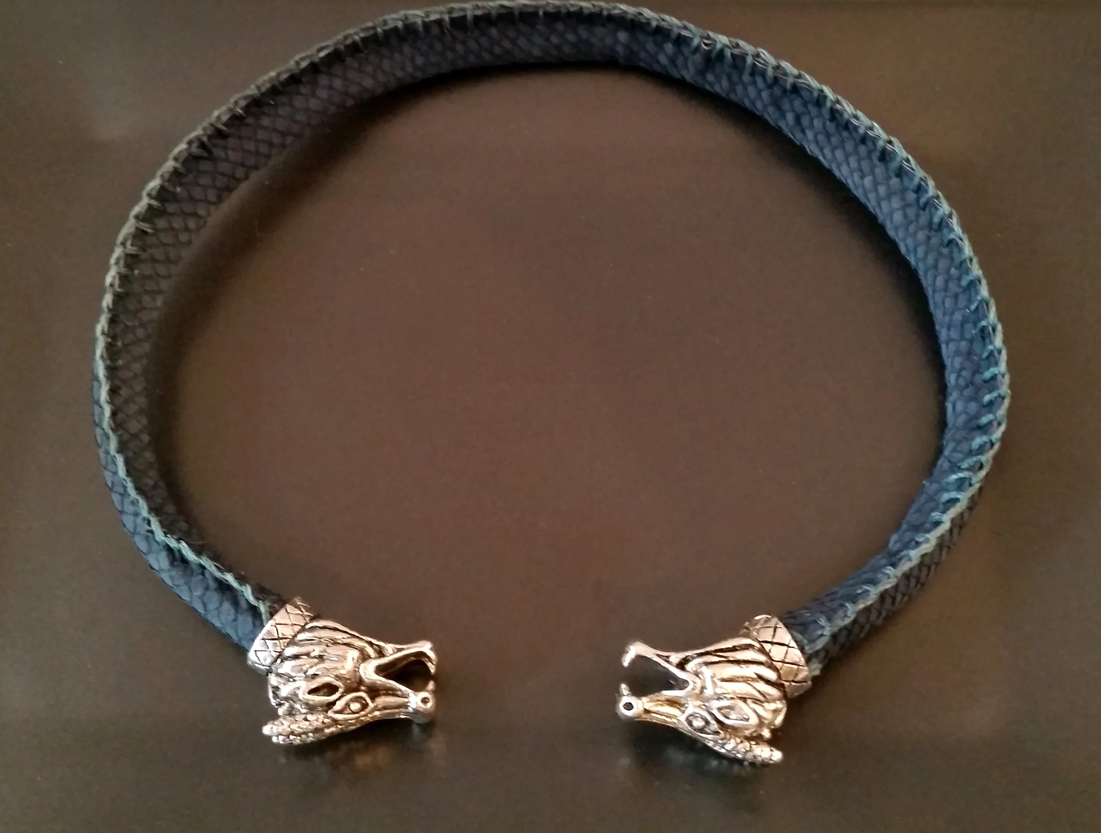 Dragon Torc Scale Leather Silver Dark Blue