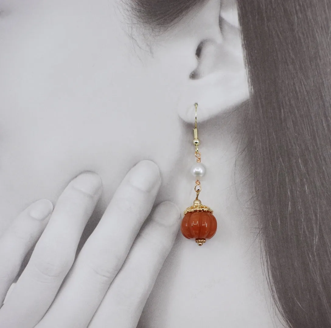 Dunhuang Pearl and Gemstone Pumpkin Earrings