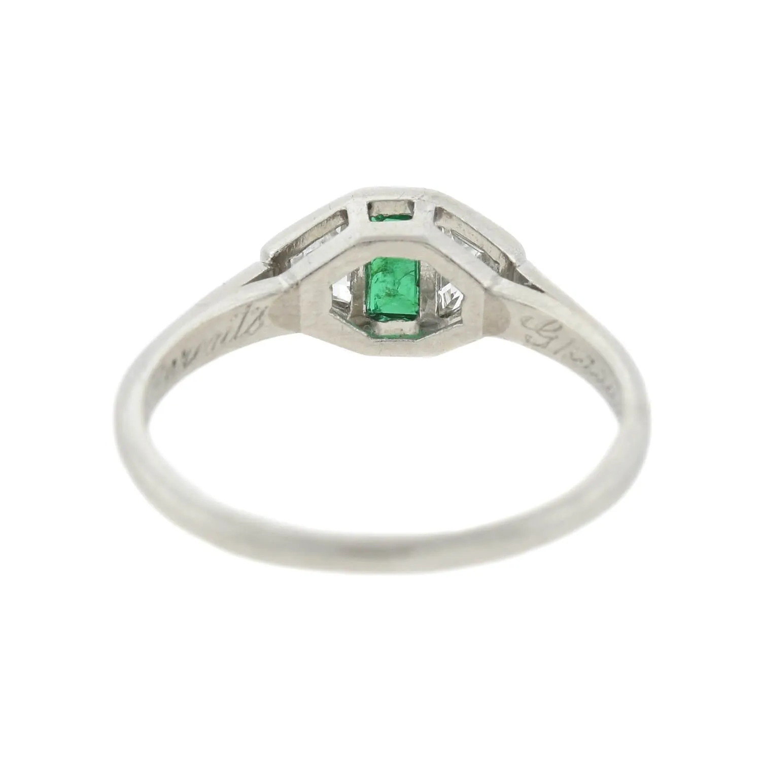 Edwardian Platinum Diamond   Emerald Ring