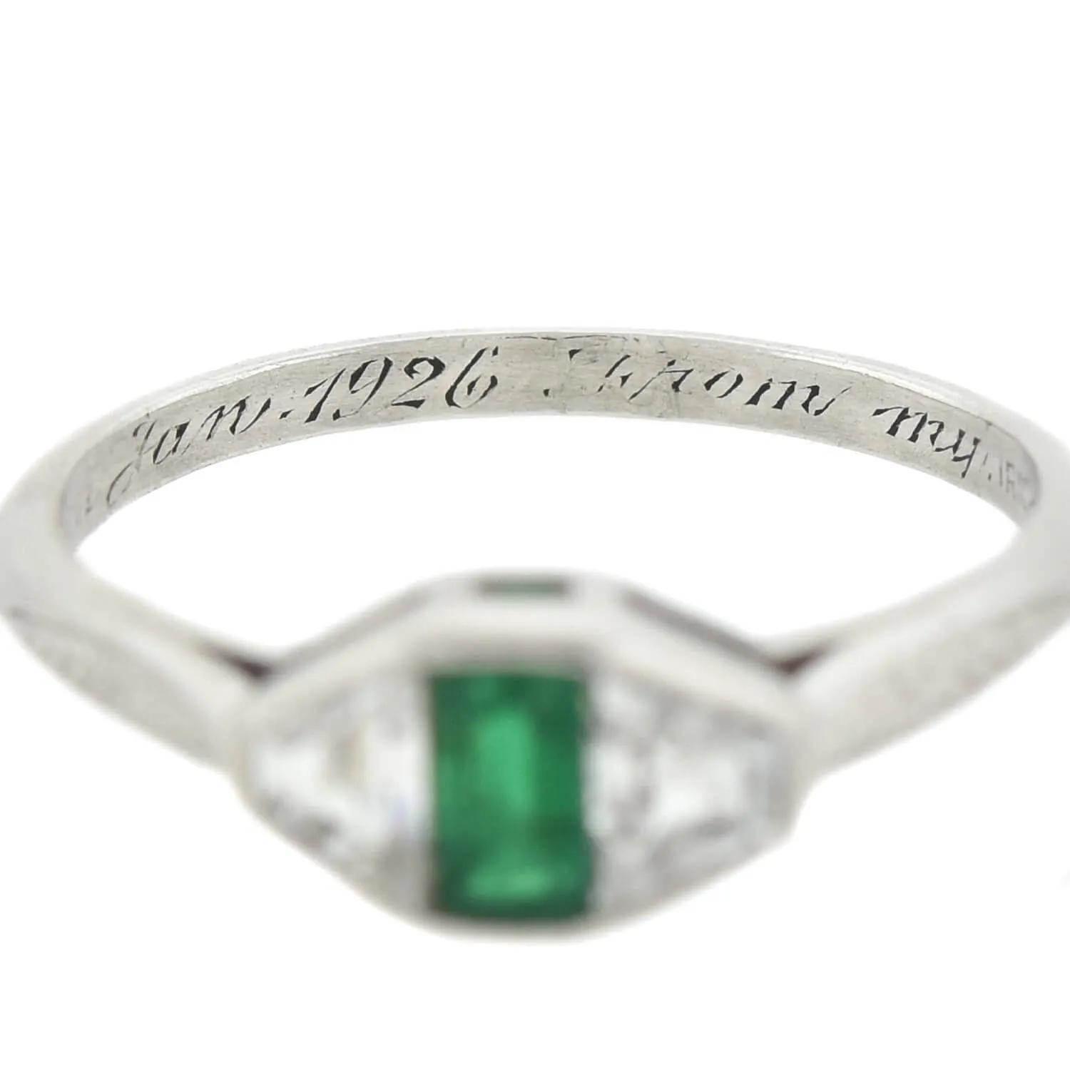 Edwardian Platinum Diamond   Emerald Ring