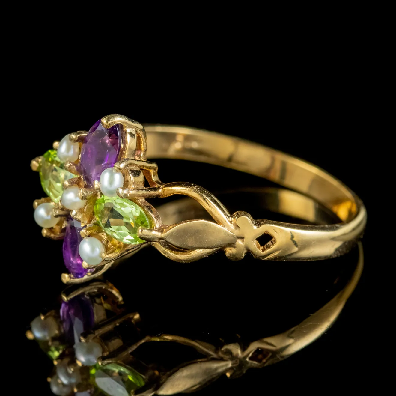 Edwardian Suffragette Style Cluster Ring Pearl Peridot Amethyst