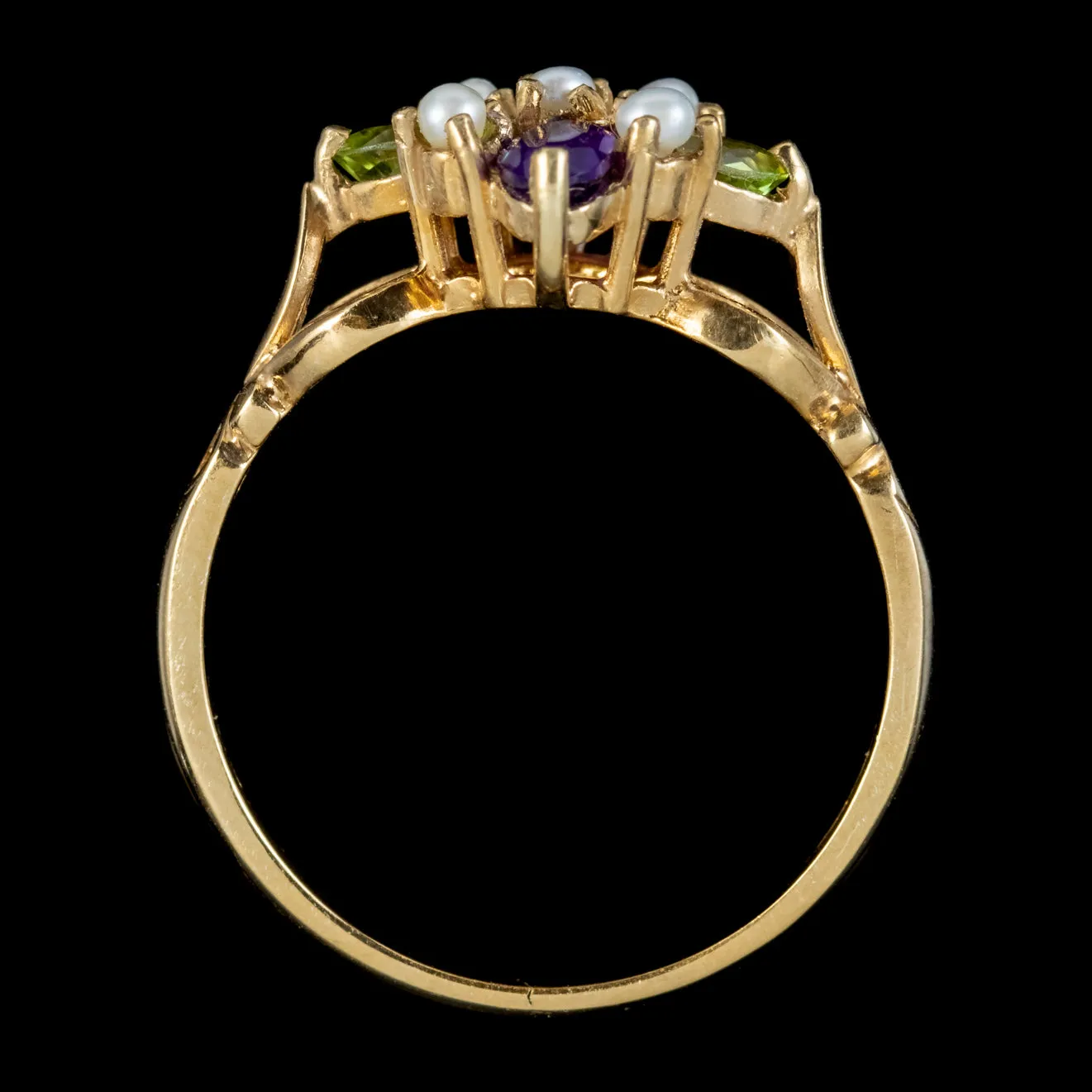 Edwardian Suffragette Style Cluster Ring Pearl Peridot Amethyst