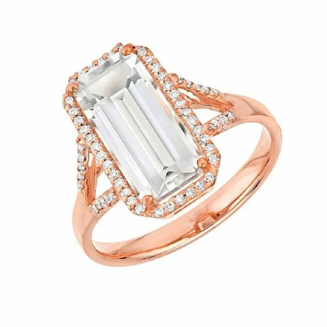 Emerald Cut Split Shank White Topaz Ring