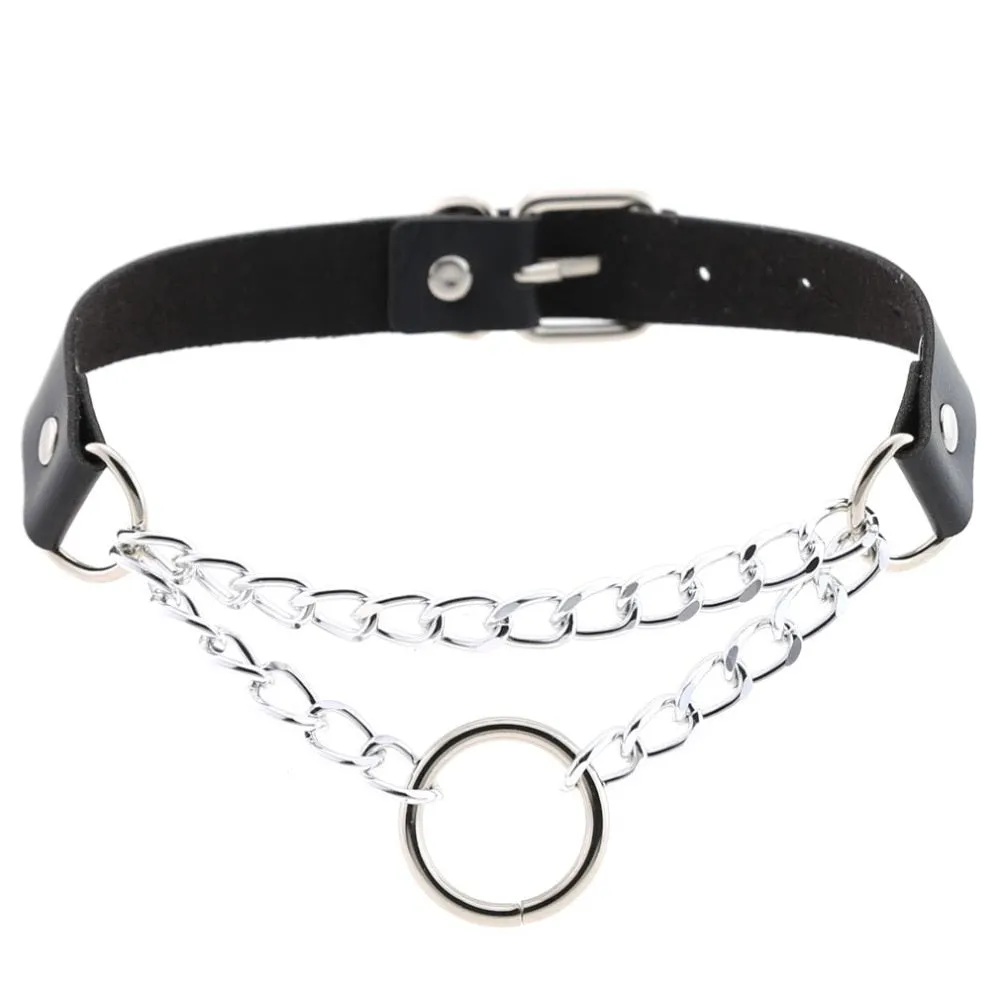 'Escape' PU Faux Leather O Ring Chain Vegan Choker