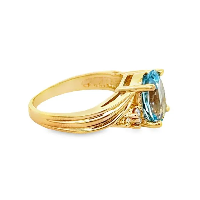 Estate Blue Topaz and Diamond Ring in 14K Yellow Gold