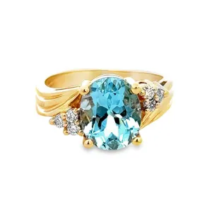 Estate Blue Topaz and Diamond Ring in 14K Yellow Gold