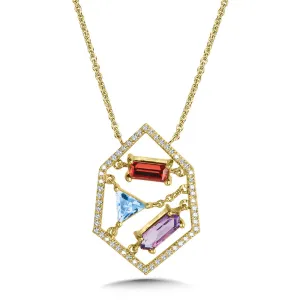 Fancy-Cut Mix Melody Gemstone & Hexagon-Shape Diamond Necklace